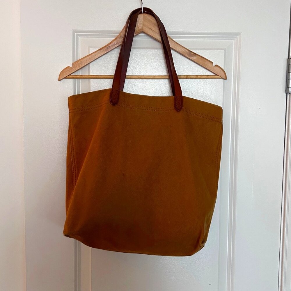 Madewell Mustard Canvas Tote with Brown Leather Handles
